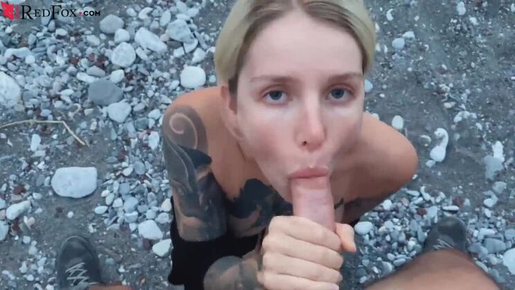 Student Deepthroat Blowjob Big Dick near the Sea - Facial Cumshot