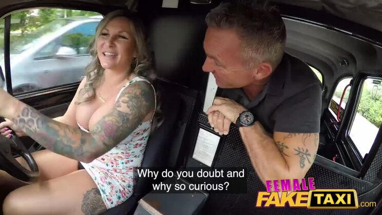 Female Fake Taxi Passenger is fascinated by her big boobs