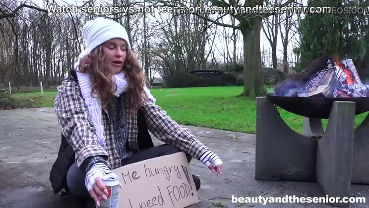 Homeless teen fucks granddad in the park for little cash