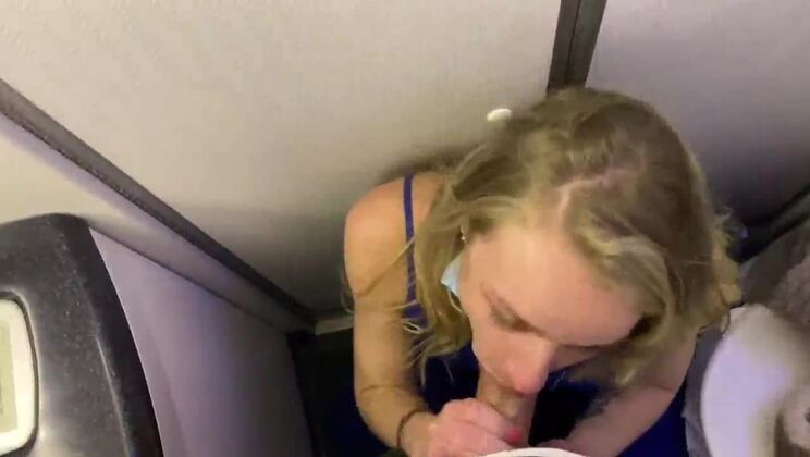 In the toilet of the plane, I follow my husband to get fucked and fill my mouth before take off!