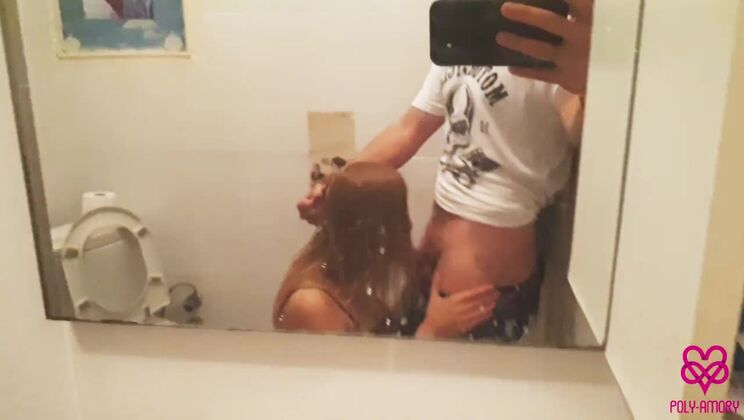 Took teen blonde to the bathroom and put a dick in her mouth and cum on tongue
