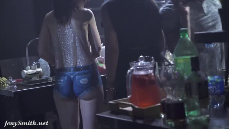 Jeny Smith bottomless in the club. Painted shorts looks like real (hidden cam)