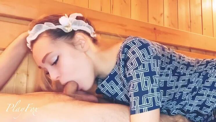 Dirty student sucked a friend in the sauna bath