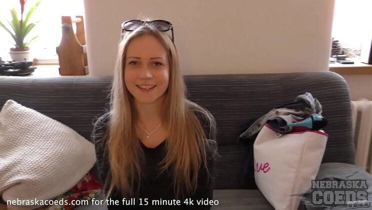 20-Year-Old Kima's First Time on Camera - Shy Blonde Teen Spinner