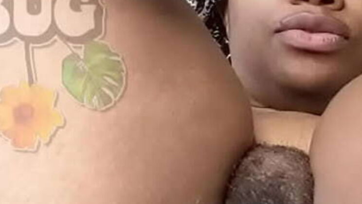 LolaBug Hairy Ebony BBW Takes Double Penetration in Her Fat Ass