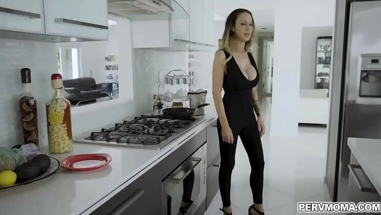 Hot MILF Mckenzie Lee Deepthroats Stepson's Big Cock in the Kitchen