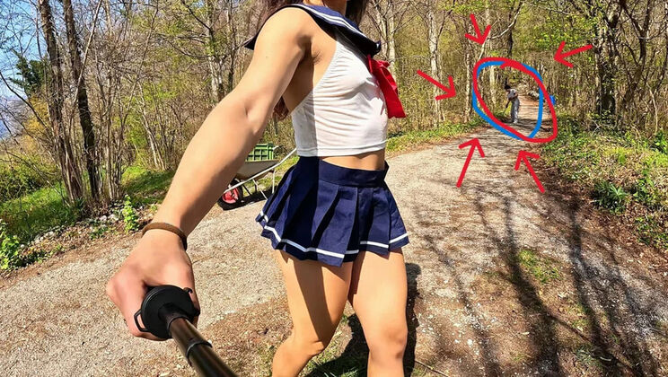 Naughty Schoolgirl Flashes Her Perfect Ass to Gardener in the Countryside
