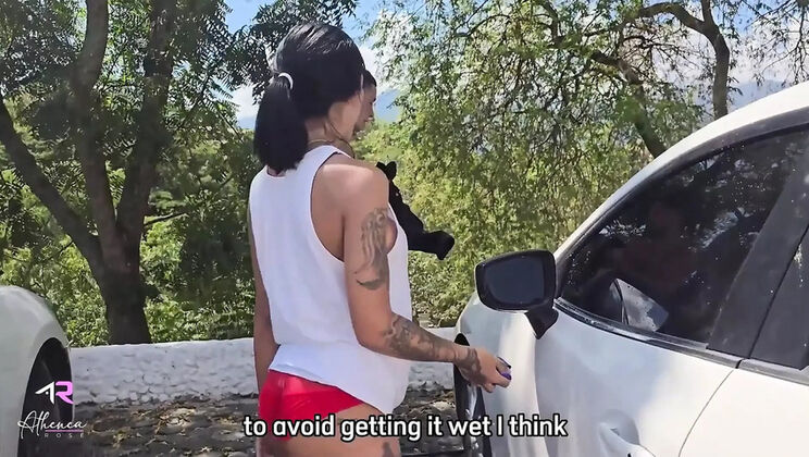 Hot Colombian Teen Athenea Rose Gets Fucked Hard in Car Wash by Big Latino Cock - Rough Public Sex