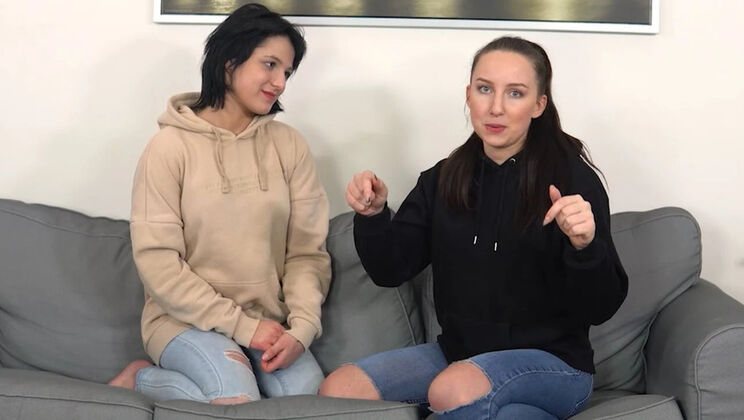 Bella & Vanessa Play Strip Poker - Hot Lesbian Teens Lose Bet & Get Naked