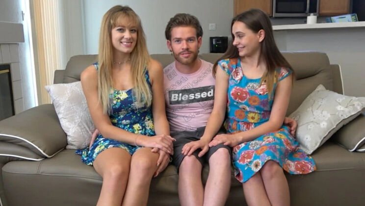 Hot Threesome with Aften & River - Lost Bet Blowjob & Pussy Eating