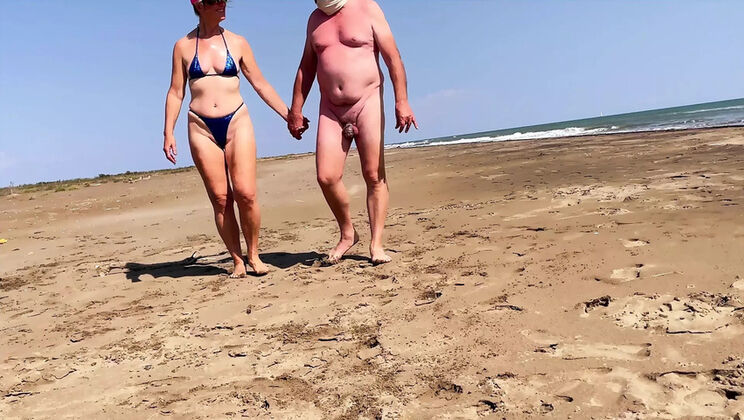 Amateur Wife Humiliates Sissy Husband on Nude Beach - Femdom Beach Sex