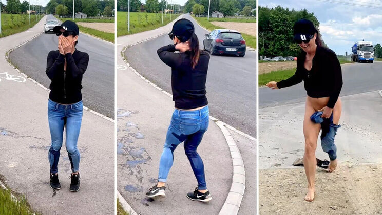 Public Pee Fail! MILF Accidentally Pisses Outside & Gets Caught by Cars