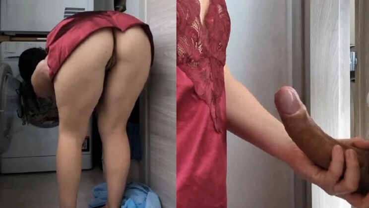 Stepmom stuck in washing machine gets fucked hard by stepson - Italian MILF homemade porn