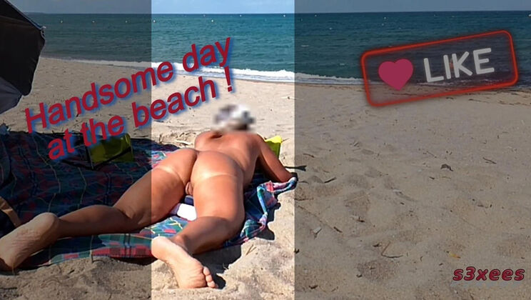 Hot MILF Shows Off Her Big Ass on Nude Beach & Jerks Off Pussy & Boyfriend's Cock in Public - S3xees