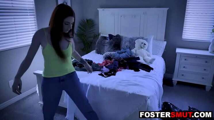 Redhead teen gets fucked hard by stepmom and stepdad in taboo threesome