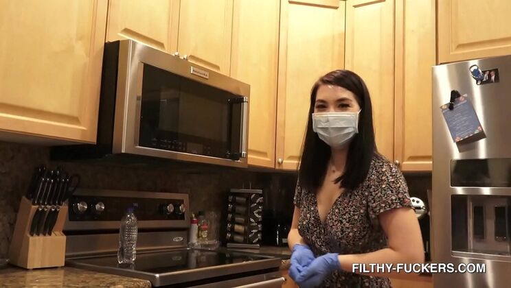 Mina Moon - Asian Maid With Big Tits Cleans Naked For Cash - Teen Korean Babe HD