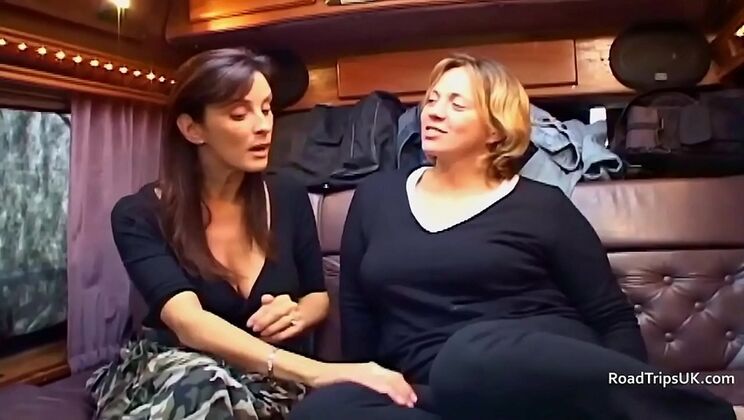 Hot Lesbian MILFs Angie George & Anabel Moon Fuck in a Van - UK Roadtrip Action