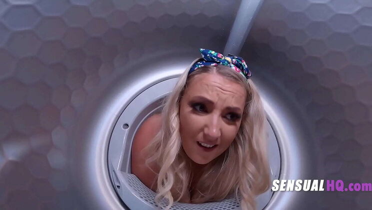 Blonde Stepmom Stuck in Dryer Lets Me Freeuse Her Big Tits