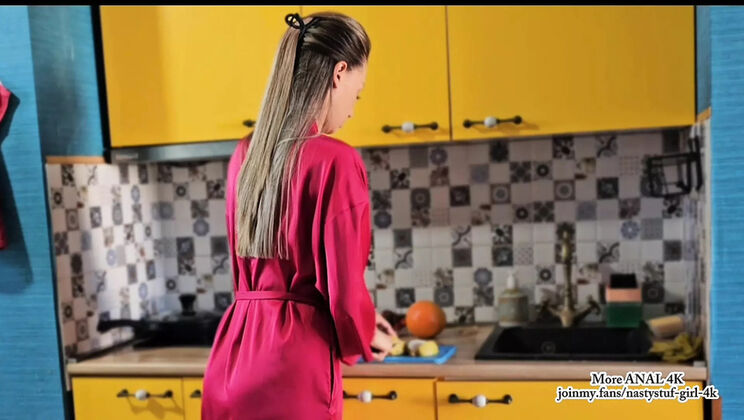 Hot Asian Wife Gives Up Her Tight Ass in Kitchen Anal Fuck