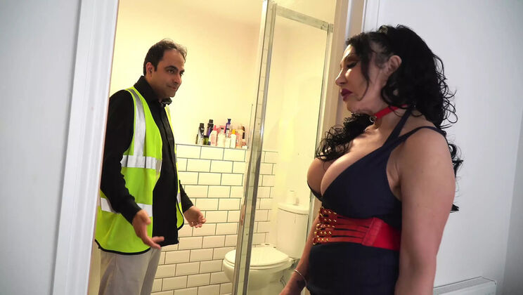 Hot British MILF Gets Deep Throat Blowjob from Plumber - Big Fake Tits & Squirting Action