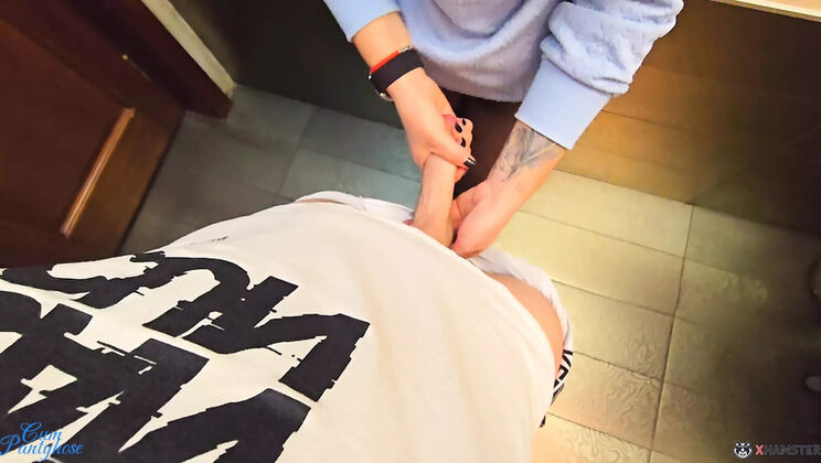 Hot MILF Gets Stranger's Cum in Her Pantyhose in Restaurant Toilet - POV Creampie