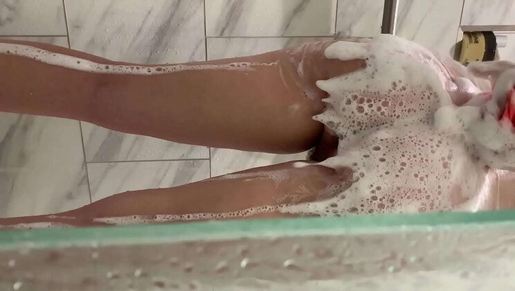 Stepbro Sneaks POV of Stepsis Showering - Petite Teen with Big Ass Almost Caught