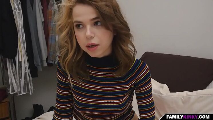 Home Alone with My Slutty Stepsister - Tiny Brunette Gives POV Blowjob