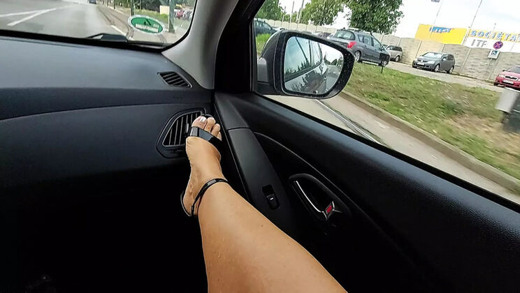 Stepmom Teases Step Son in Car with Short Skirt & Heels - Public Pussy Rubbing