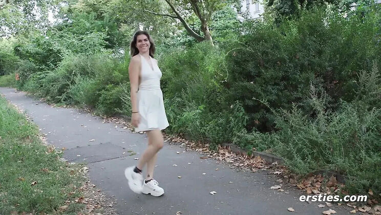 German amateur Kitty E gets horny and fingers her shaved pussy hardcore