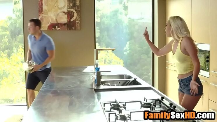 Stepbrother tears off stepsister's yoga pants for hardcore sex