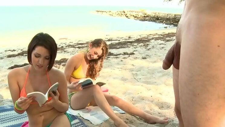 Brandi Belle Beach Threesome Blowjob - Teen Blonde and Brunette Public Fuck