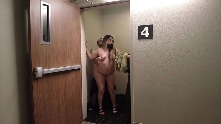 Naughty Latina in See-Through Dress Gives Blowjob & Gets Fucked Doggystyle in Public Hotel - Almost Caught!