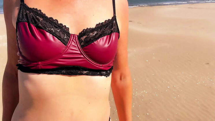 Kmarcouple Femdom Mistress Humiliates Sissy Husband On Beach With Chastity Cage