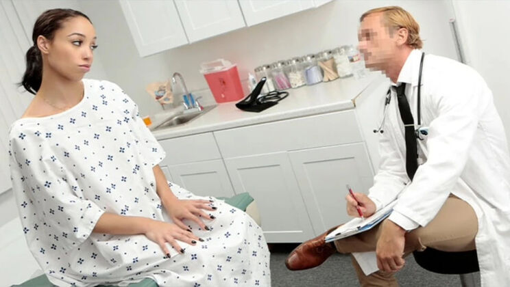 Lustful Ebony Teen Alexis Tae Gets Special Pussy Treatment from Muscular Doctor in Taboo Exam