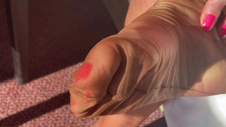 Mature British Granny Shows Off Her Big Natural Tits and White Stockings in Homemade Foot Fetish Video