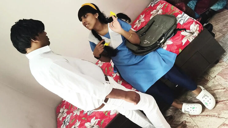Indian schoolgirl teen rides teacher's big cock in uniform