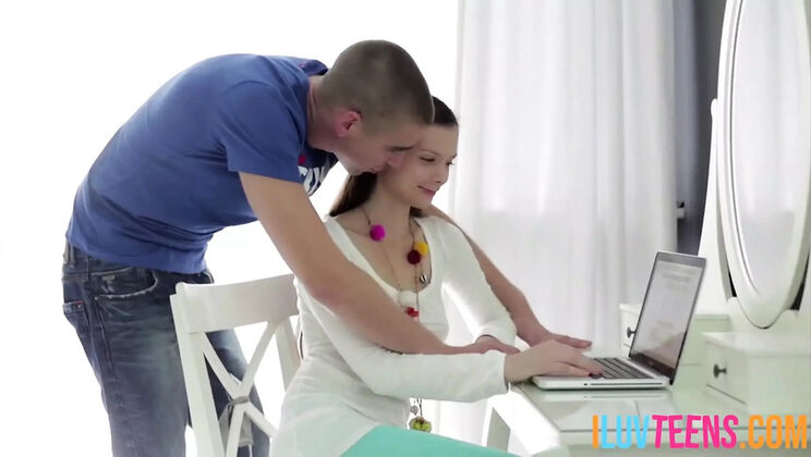 Brunette Teen Threesome with Friends - Blowjob and Huge Cocks