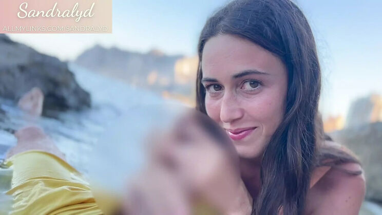 Spanish teen Sandralydx gives intense outdoor handjob and blowjob until cum swallow in mouth POV