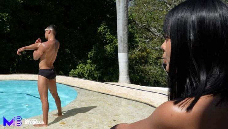 Swimming instructor fucks teen student hard in pool - Max Betancur & Athenea Rose outdoor sex