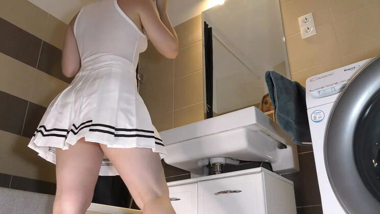 Molly Cute Hot Blonde Cheerleader Flashing Tits and Pussy Under Her Short Skirt