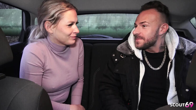 German Blonde Teen Lisa Public Car Blowjob & Risky Fuck with Cum in Mouth