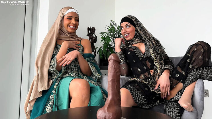 Hijabi Aunties with Huge Tits Give Jerk Off Instructions in English - Footjob & Dildo Play
