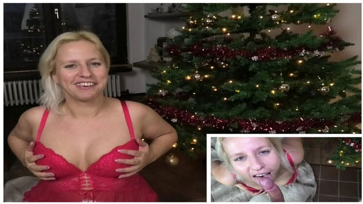 Boris Schwarz fucks blonde milf under Christmas tree - hardcore German amateur POV with cum in mouth