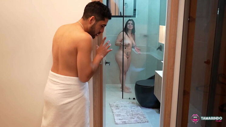 Blind Husband's Wife Fucked By Neighbor In Bathroom - Big Booty Latina With Natural Tits