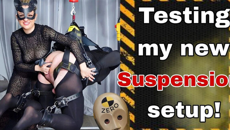 Amateur Femdom Suspension Bondage Test - Masked Slave Gets Pegged & Prostate Massage