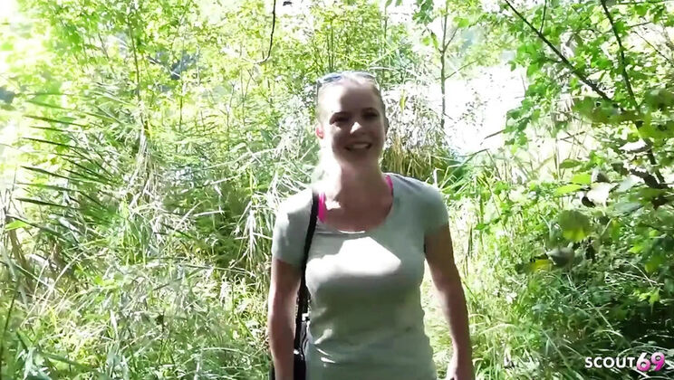 German Teen Mia Adler Green Eyes Outdoor POV Fuck Stranger Doggystyle Cum in Mouth