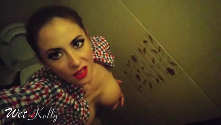 Wet Kelly Hot MILF POV Masturbation in Toilet Club - Big Tits Solo Action
