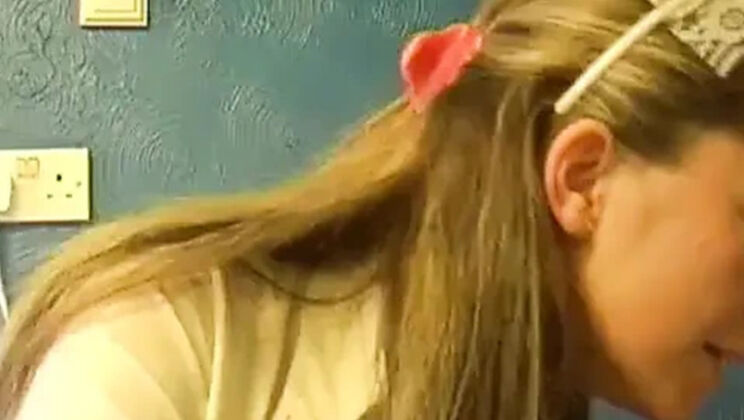 MILF Housekeeper in Uniform Gives Handjob and Cumshot at Sink