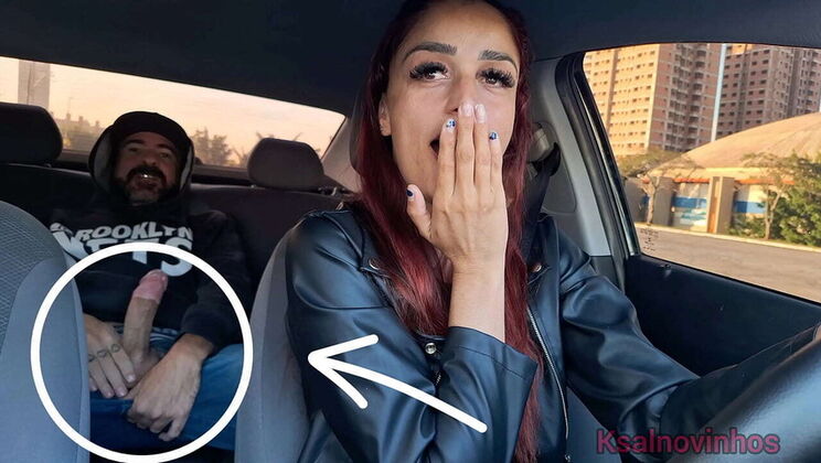 Redhead Driver Catches Passenger Jerking Off In Her Car - Public Handjob & Blowjob