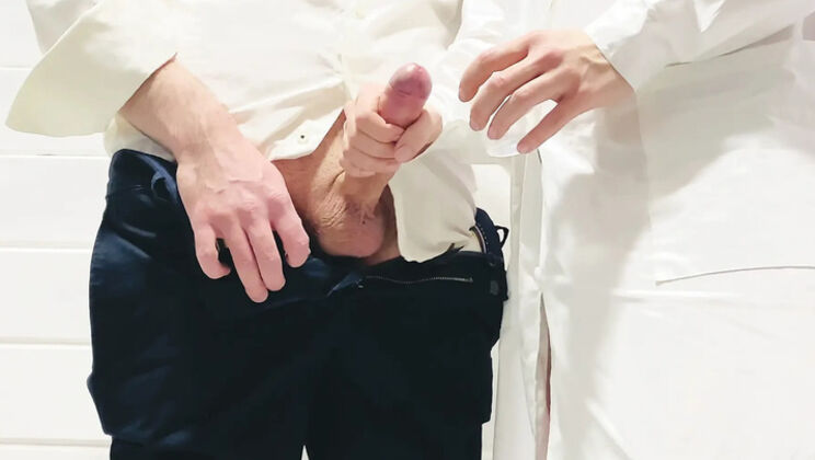 Real Nurse Helps Client Cum for Sperm Test - Hairy Mature MILF Lady Anna Gives Handjob & Creampie